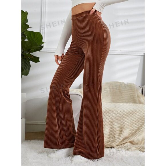 SHEIN Pants - NWT High Waist Flare Leg Velvet Pants in Rust Brown Size Large
